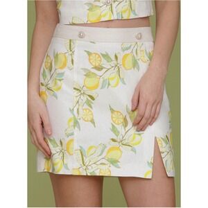 Avec Les Filles Lemon Print Linen Blend Miniskirt Women's Size Medium